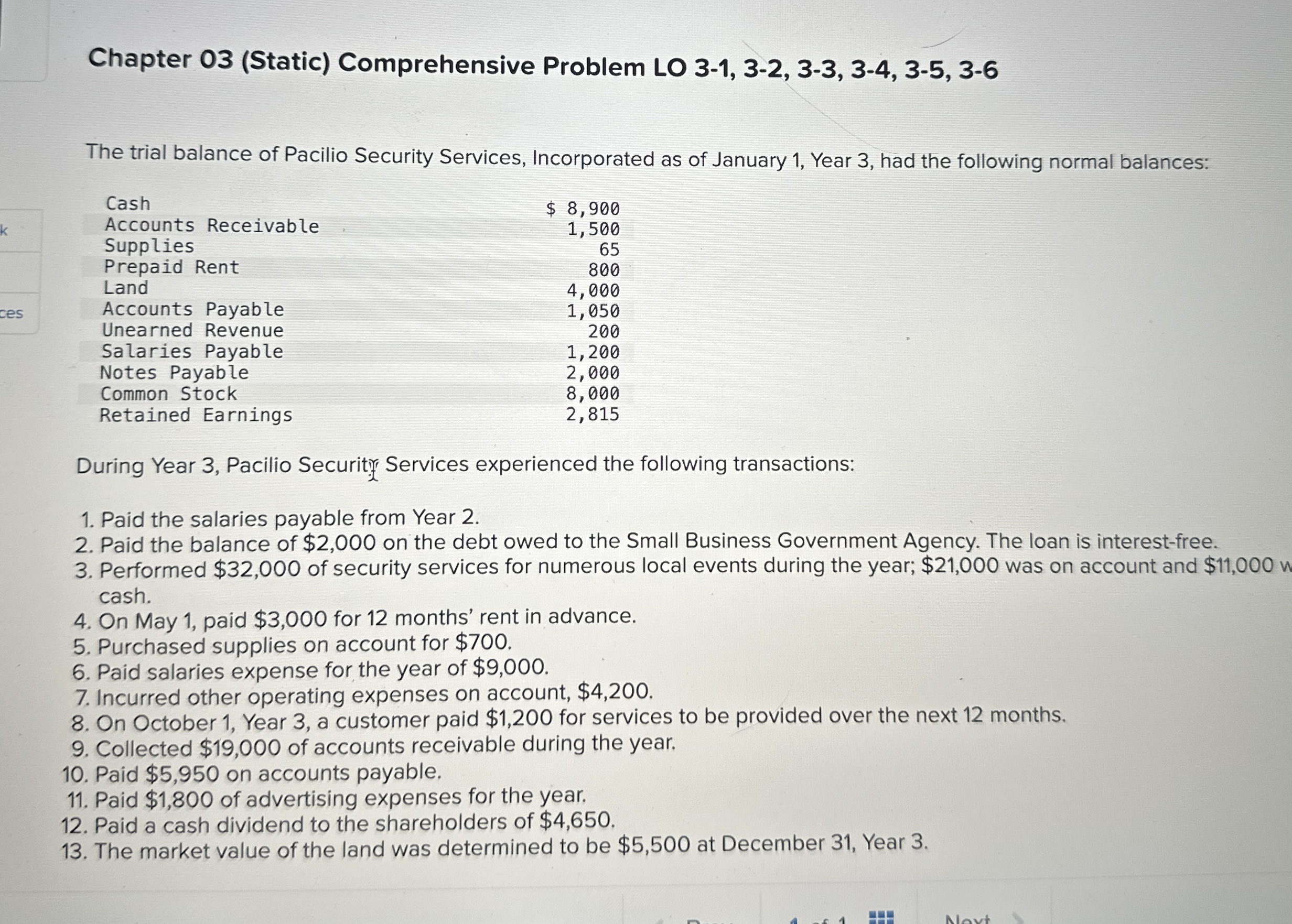 Chapter 0 3 ( Static ) Comprehensive Problem LO 3