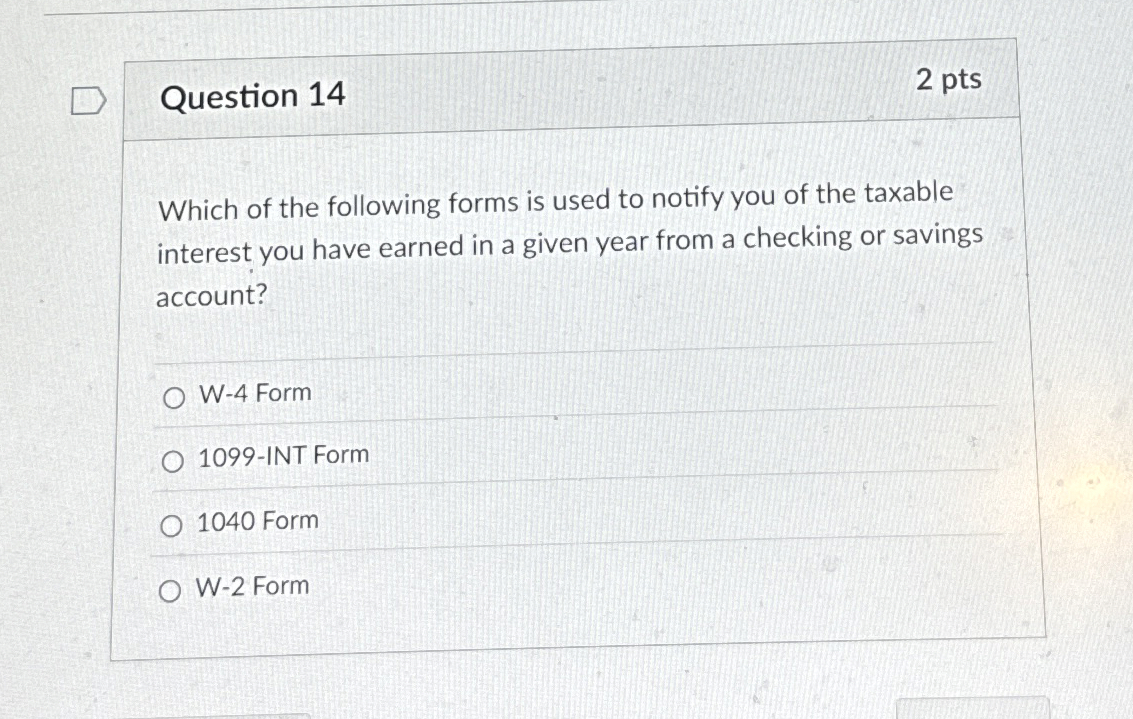 Question 1 4 2 pts Which of the following forms