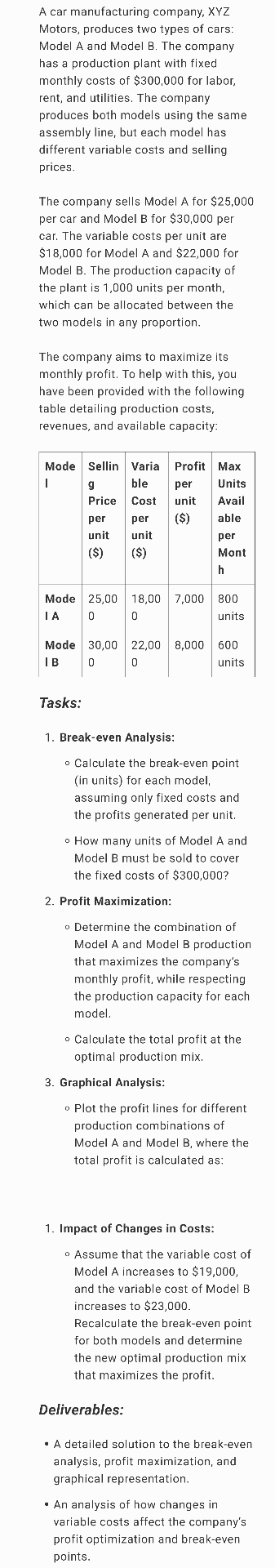 A car manufacturing company, XYZMotors, produces