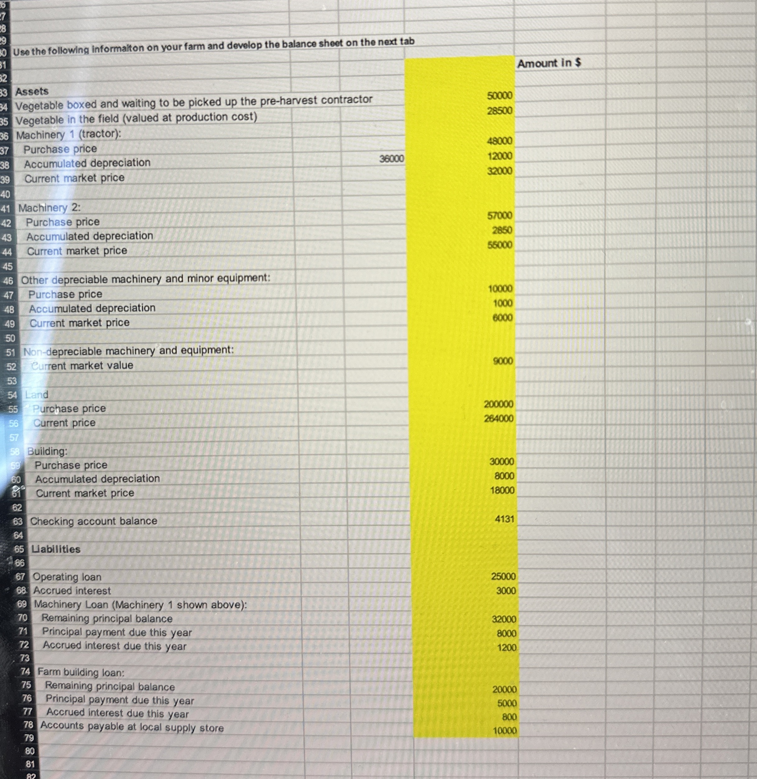 Use the following informalton on your farm and