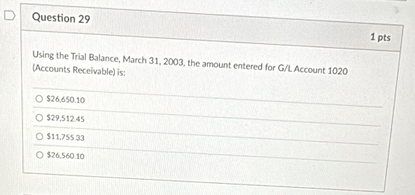 Question 2 9 1 pts Using the Trial Balance, March