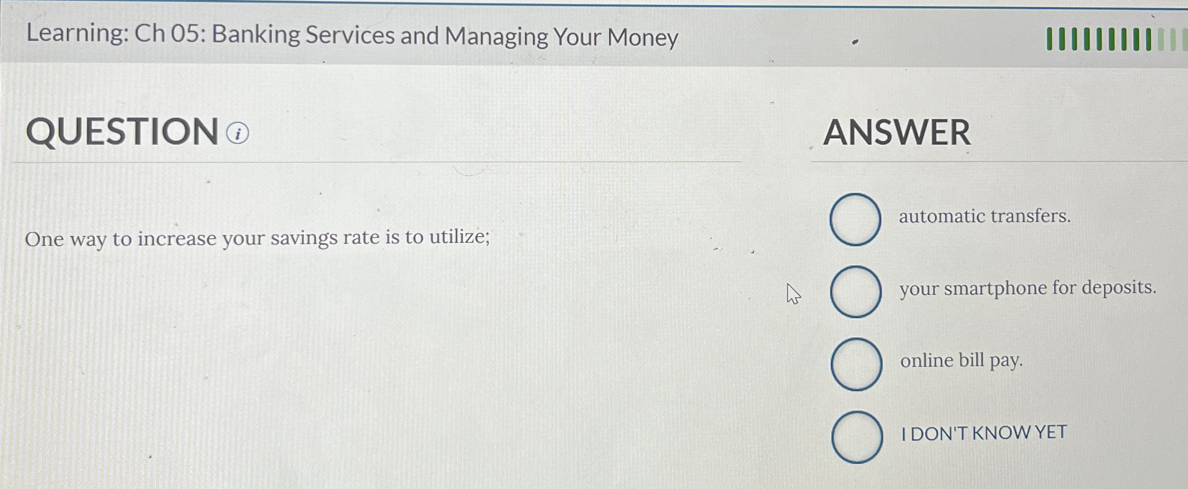 Learning: Ch 0 5 : Banking Services and Managing