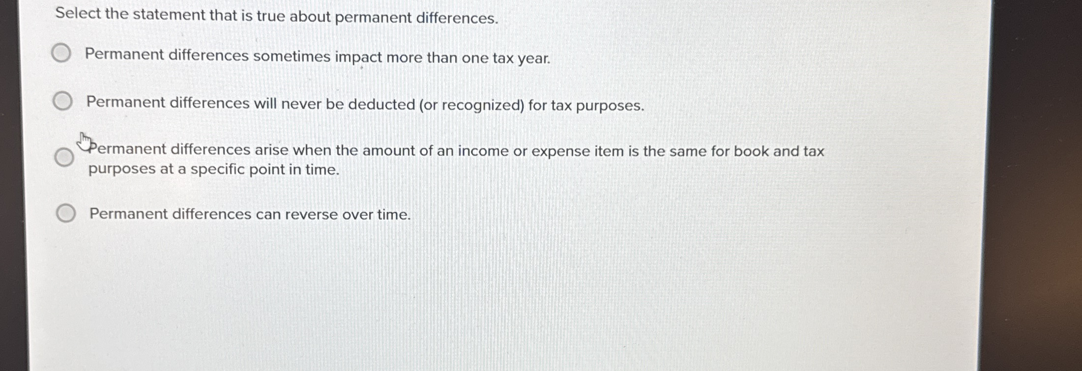 Select the statement that is true about permanent