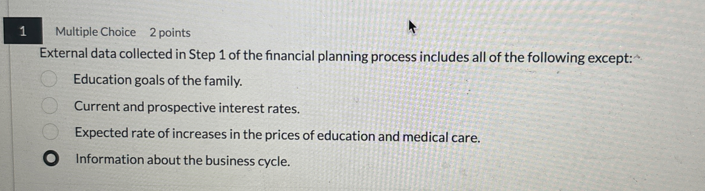 1 Multiple Choice 2 points External data