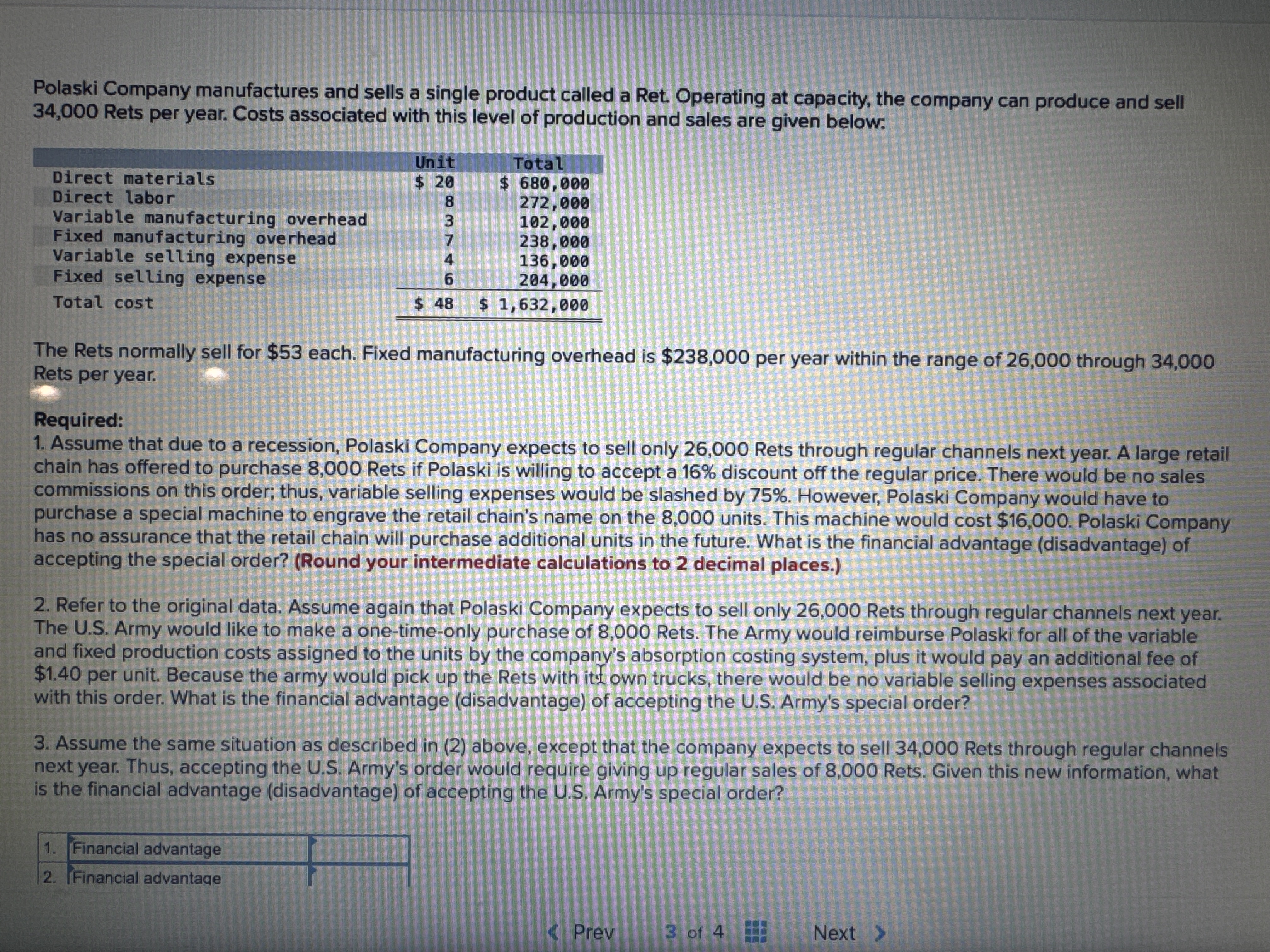 please find the financial advantage for 1 + 2 and