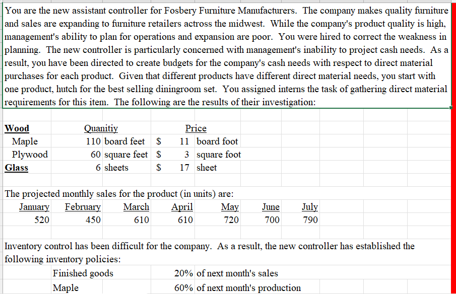 You are the new assistant controller for Fosbery