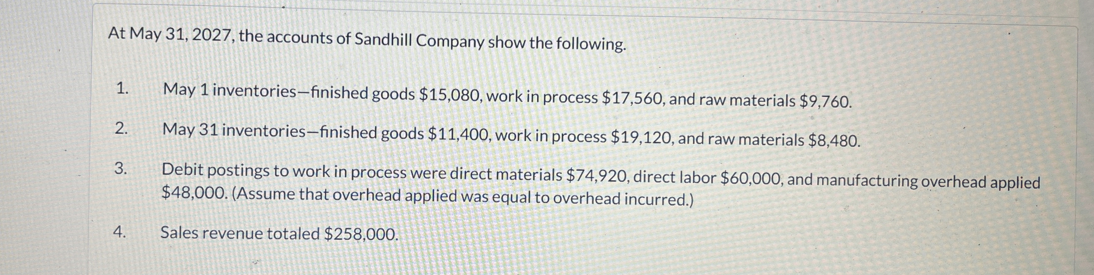At May 3 1 , 2 0 2 7 , the accounts of Sandhill