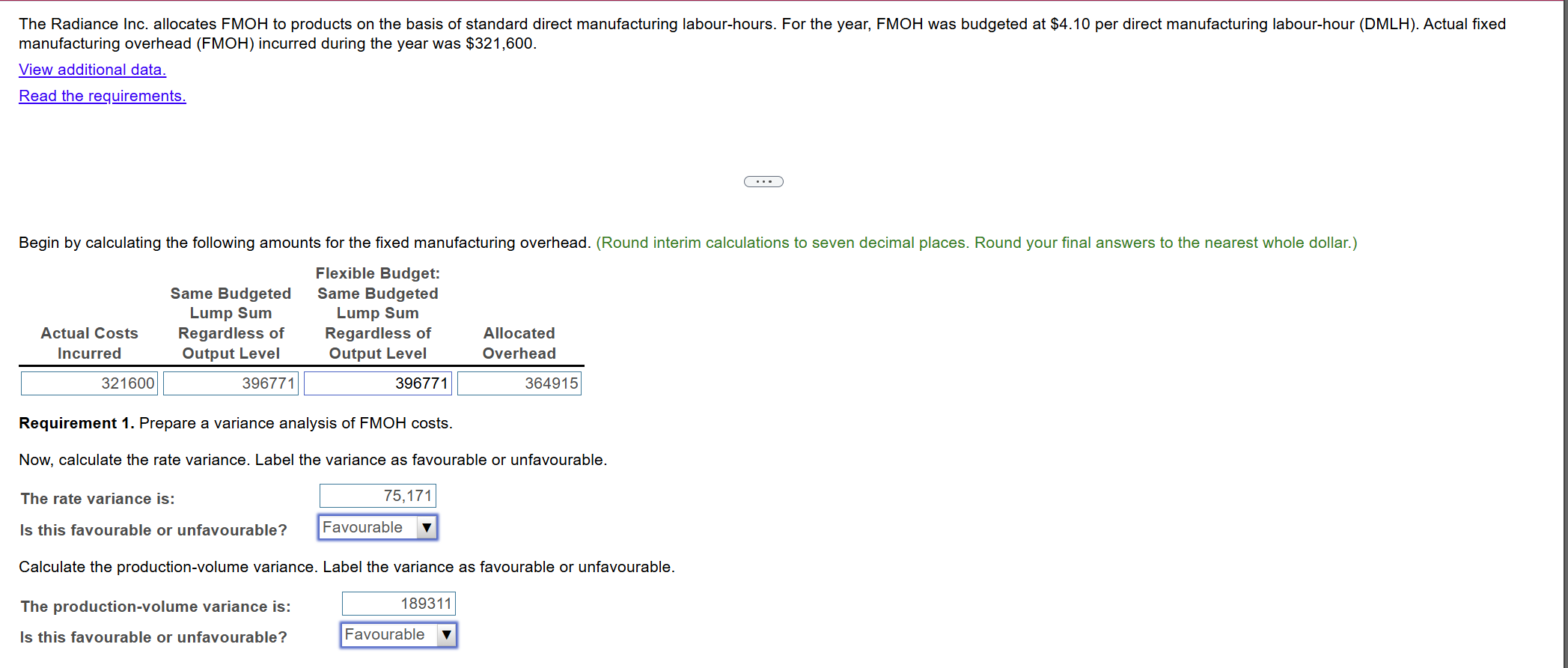 manufacturing overhead ( FMOH ) incurred during