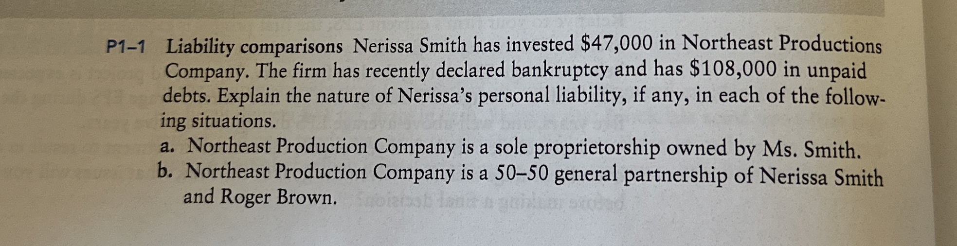 P 1 - 1 Liability comparisons Nerissa Smith has
