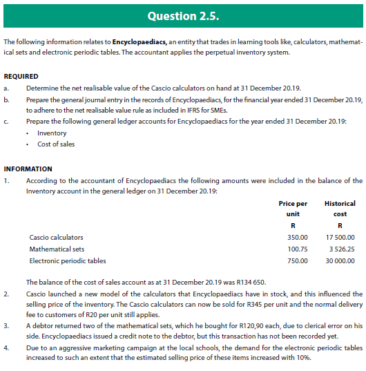Question 2 . 5 . The following information
