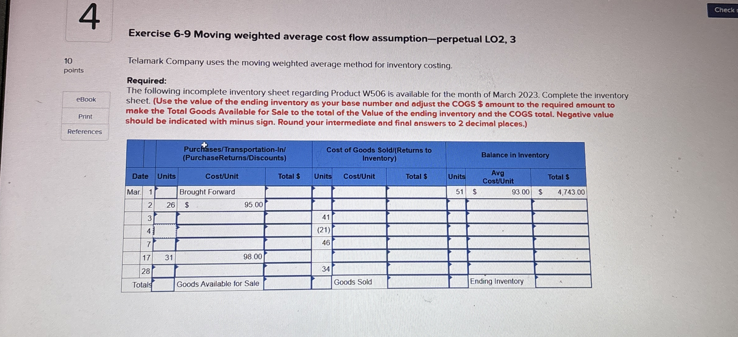 4 1 0 points eBook Print References Exercise 6 -