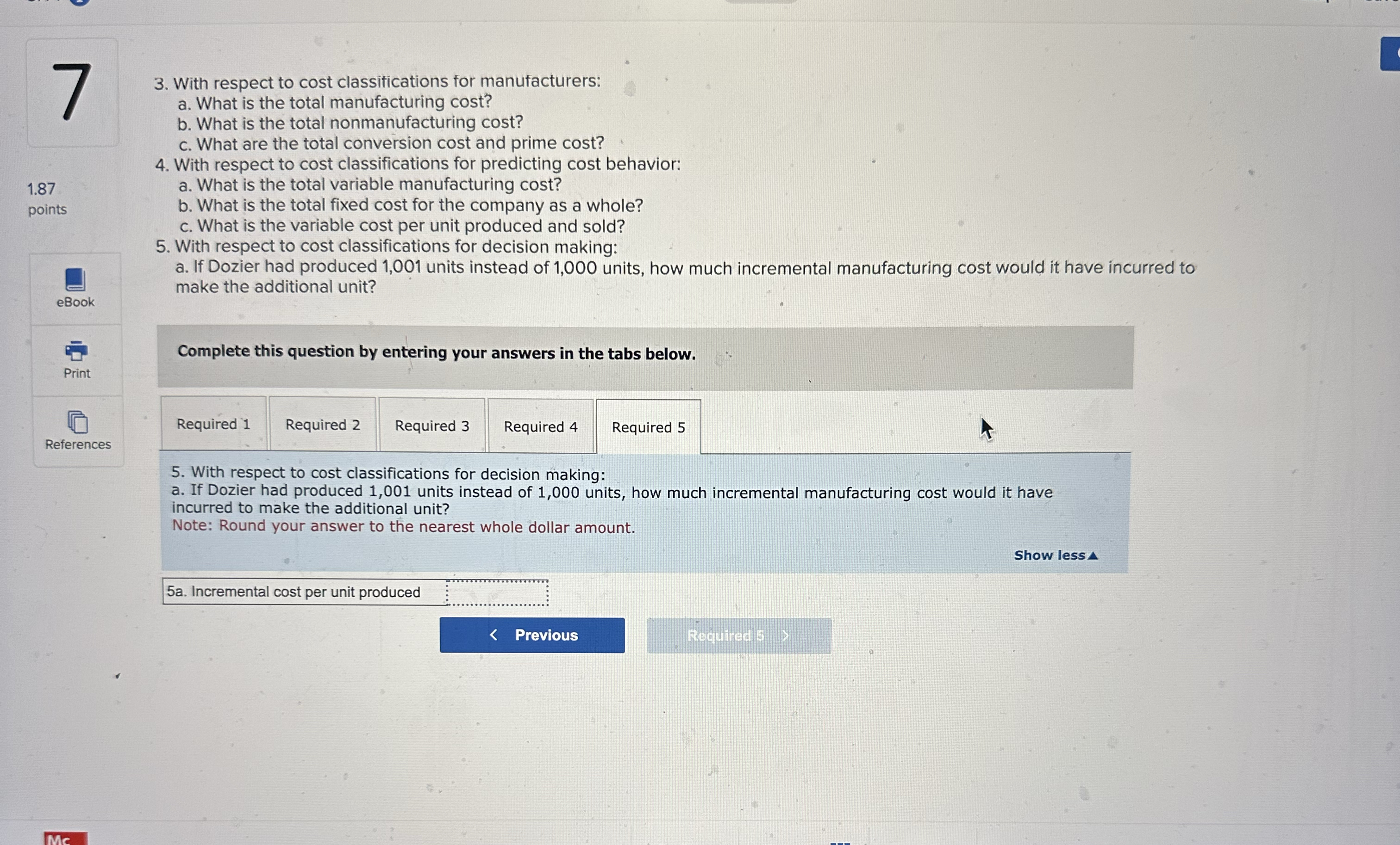 LO 1 - 5 ] 1 . 8 7 points References Dozier