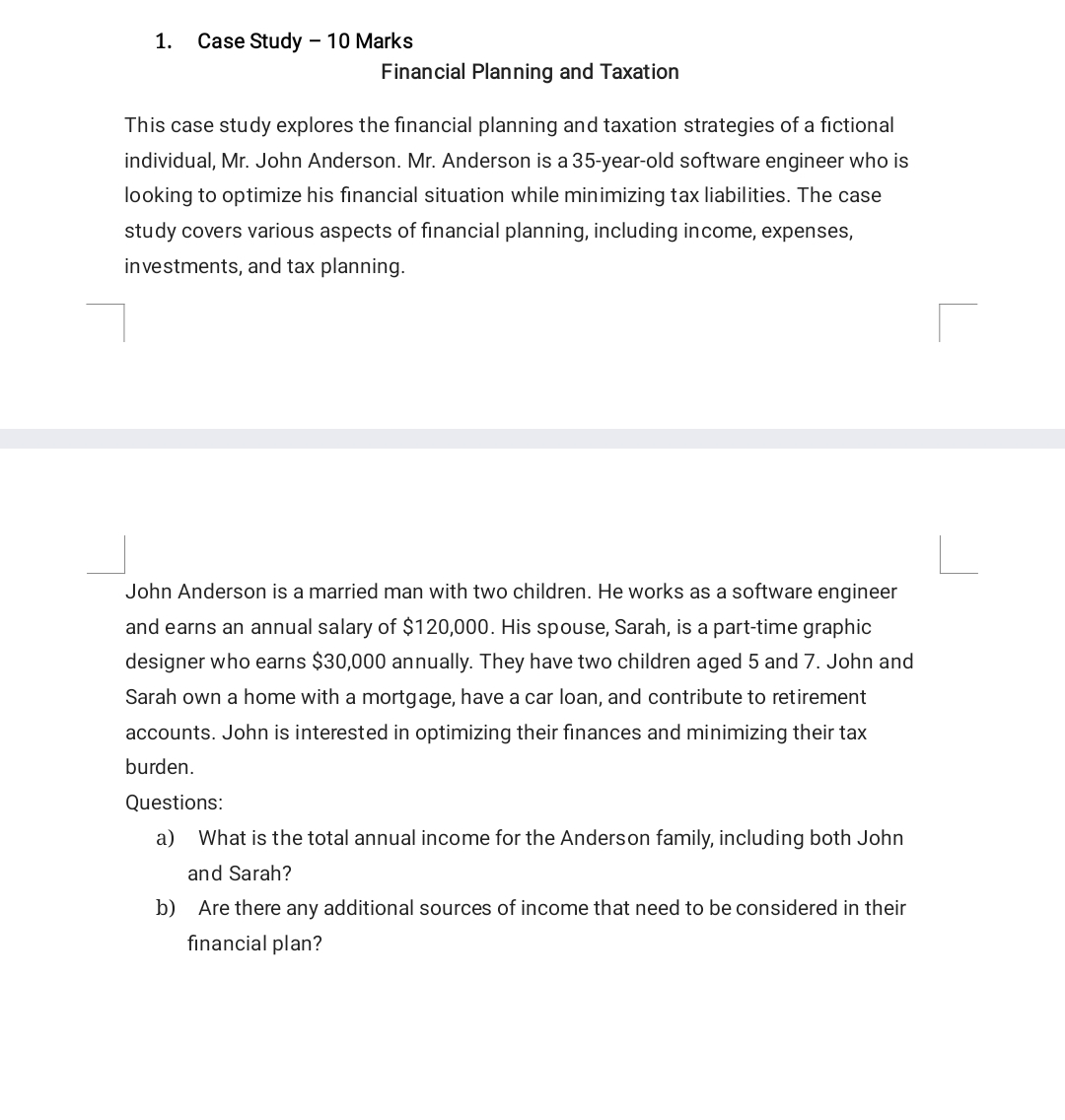 Case Study - 1 0 Marks Financial Planning and