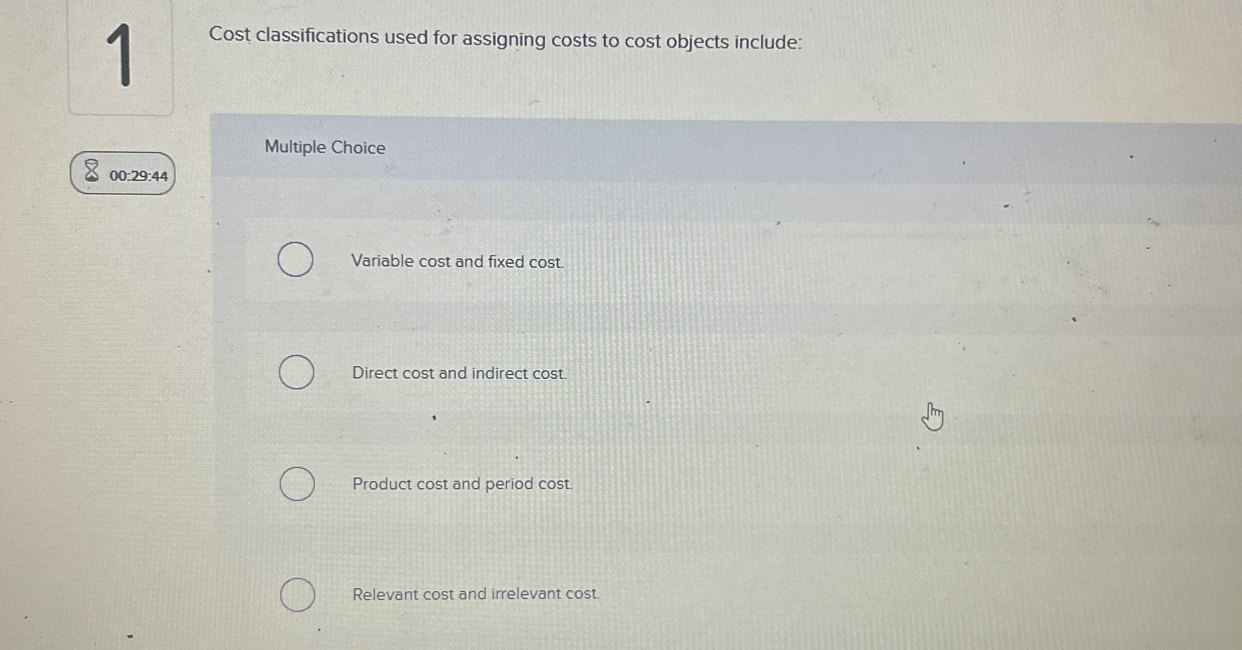 1 Cost classifications used for assigning costs
