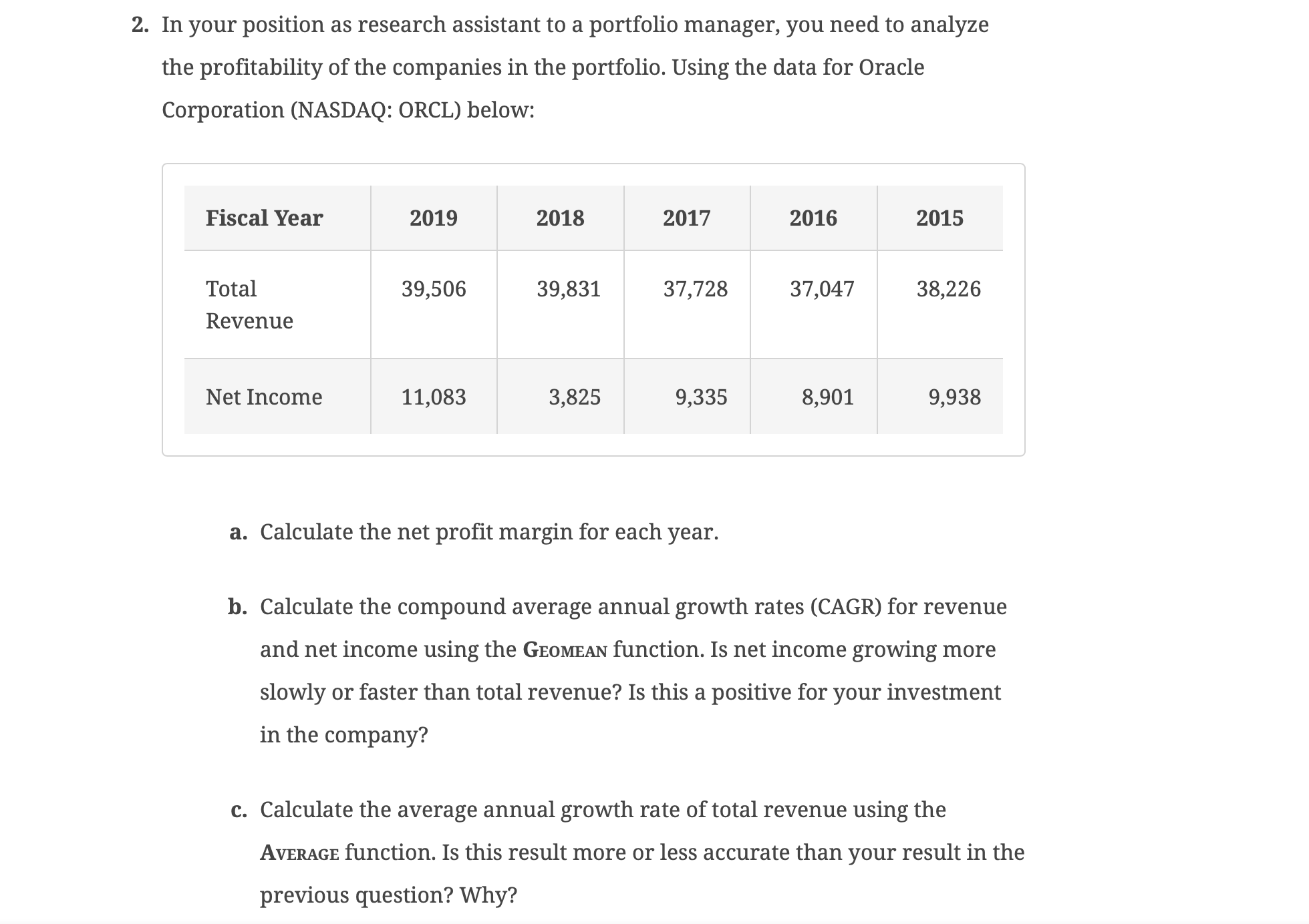 PLEASE DO IN A EXCEL SHOWING FORMULAS PLEASE In