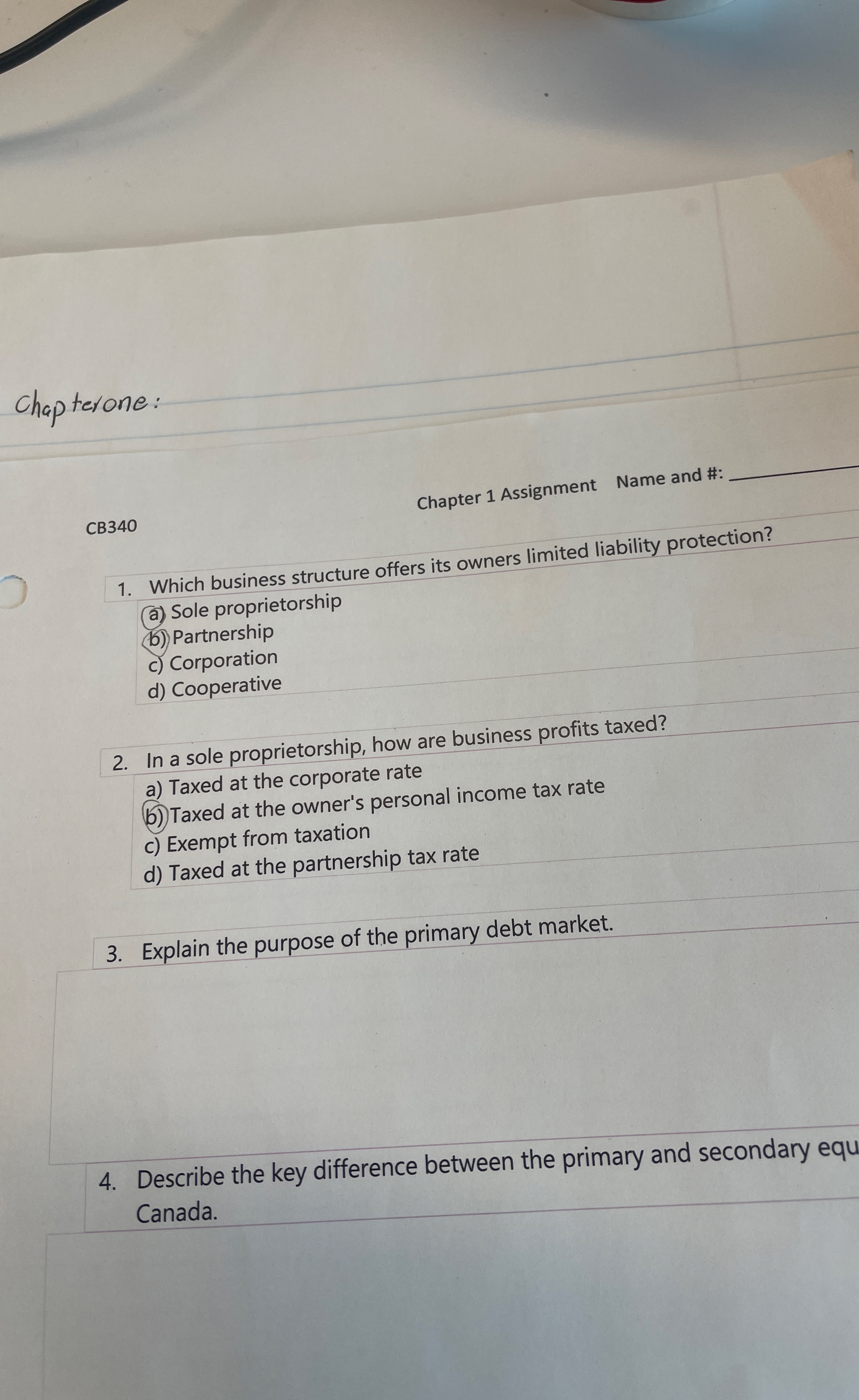 Chapterone: Chapter 1 Assignment Name and #: q ,