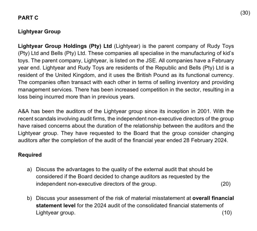 Question 2 ( 3 0 marks ) ( 3 0 ) Lightyear Group