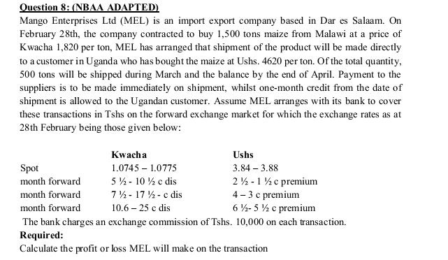 Question 8 : ( NBAA ADAPTED ) Mango Enterprises