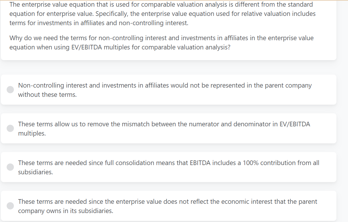 The enterprise value equation that is used for