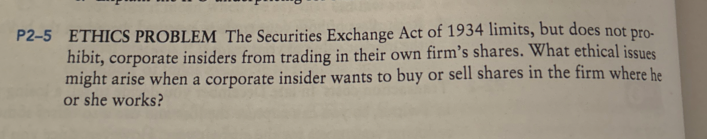 P 2 - 5 ETHICS PROBLEM The Securities Exchange