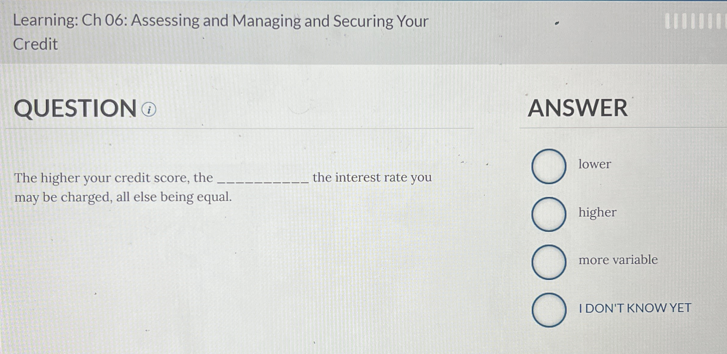 Learning: Ch 0 6 : Assessing and Managing and