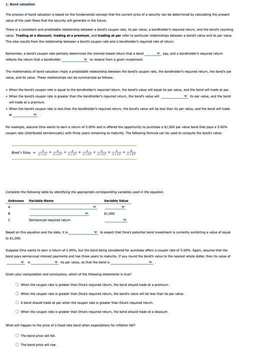 Please answer all fill in blanks 1 . Bond