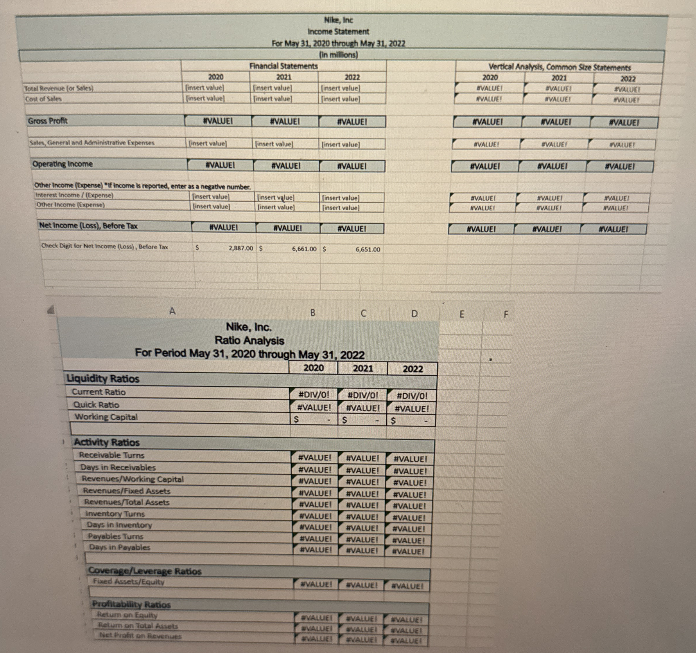 A B C D E E F Nike, Inc. Ratio Analysis For