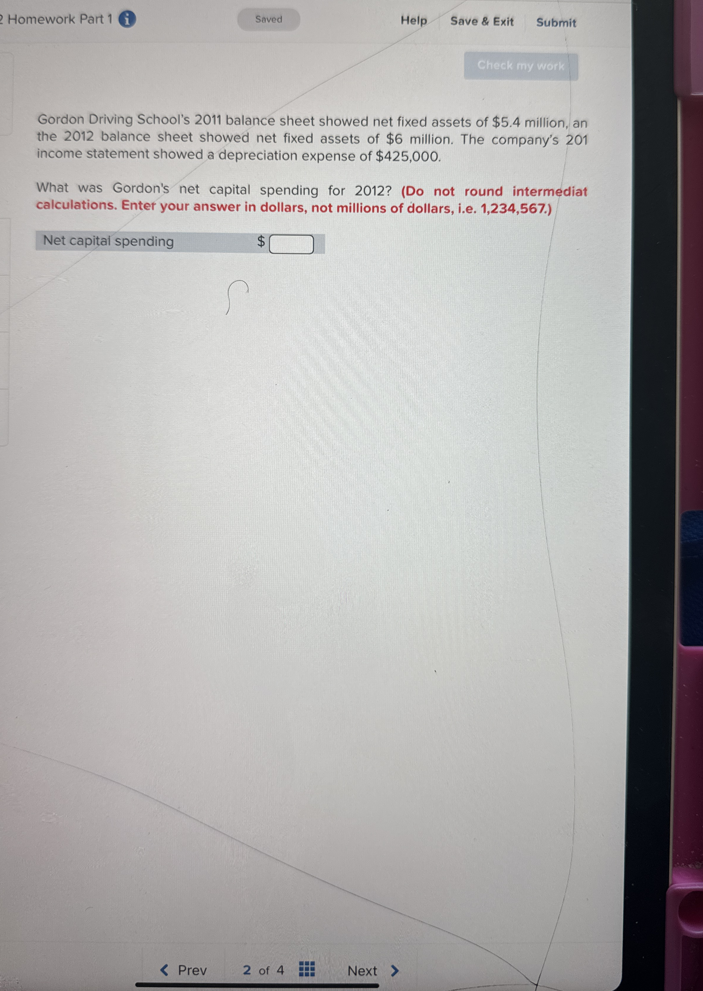 Homework Part 1 Help Save & Exit Submit Gordon