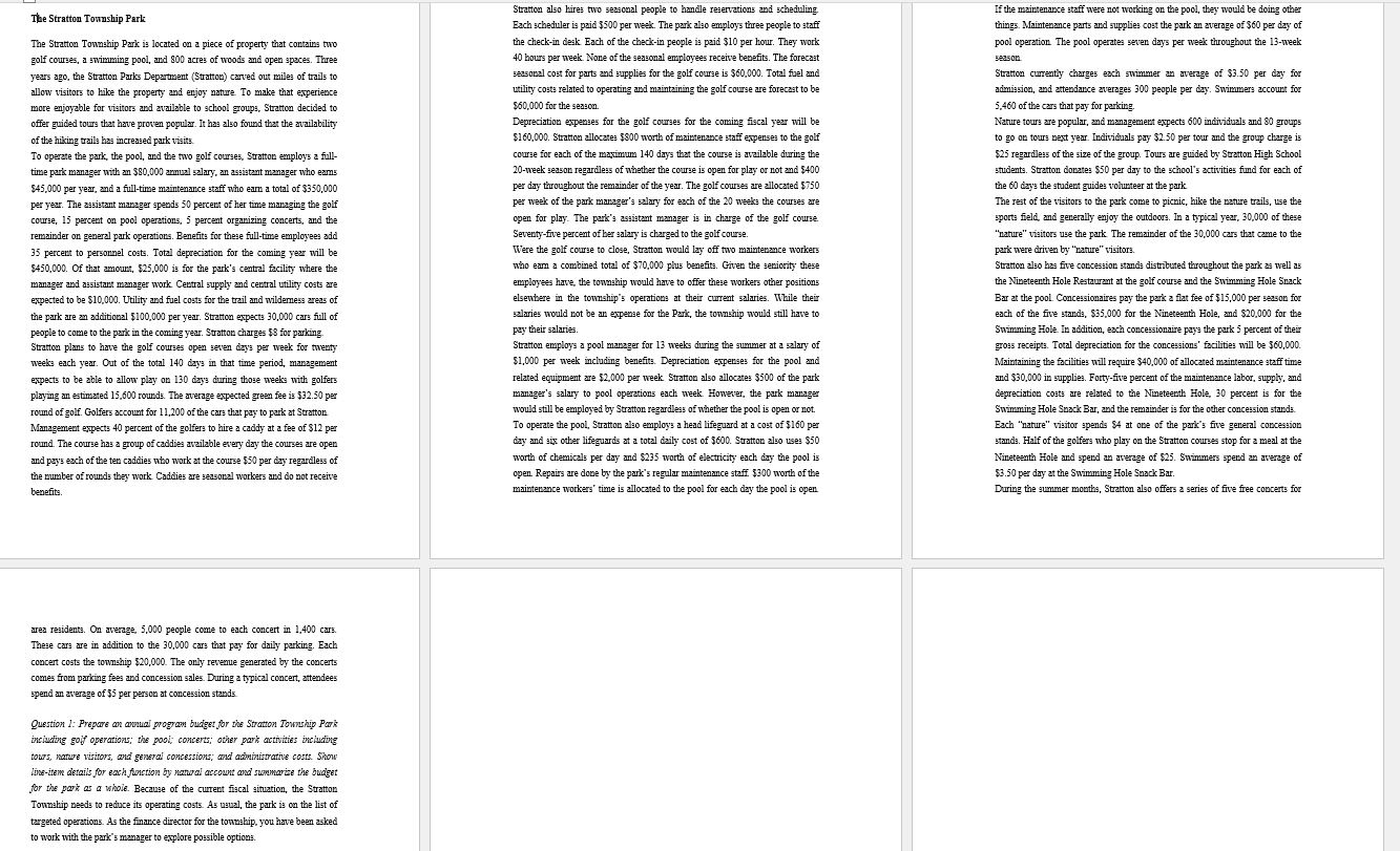 Question 1 : Prepare an annual program budget for