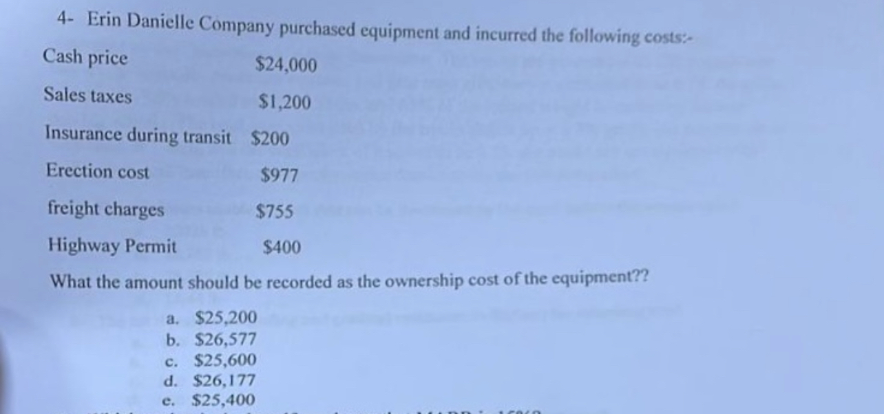 4 - Erin Danielle Company purchased equipment and