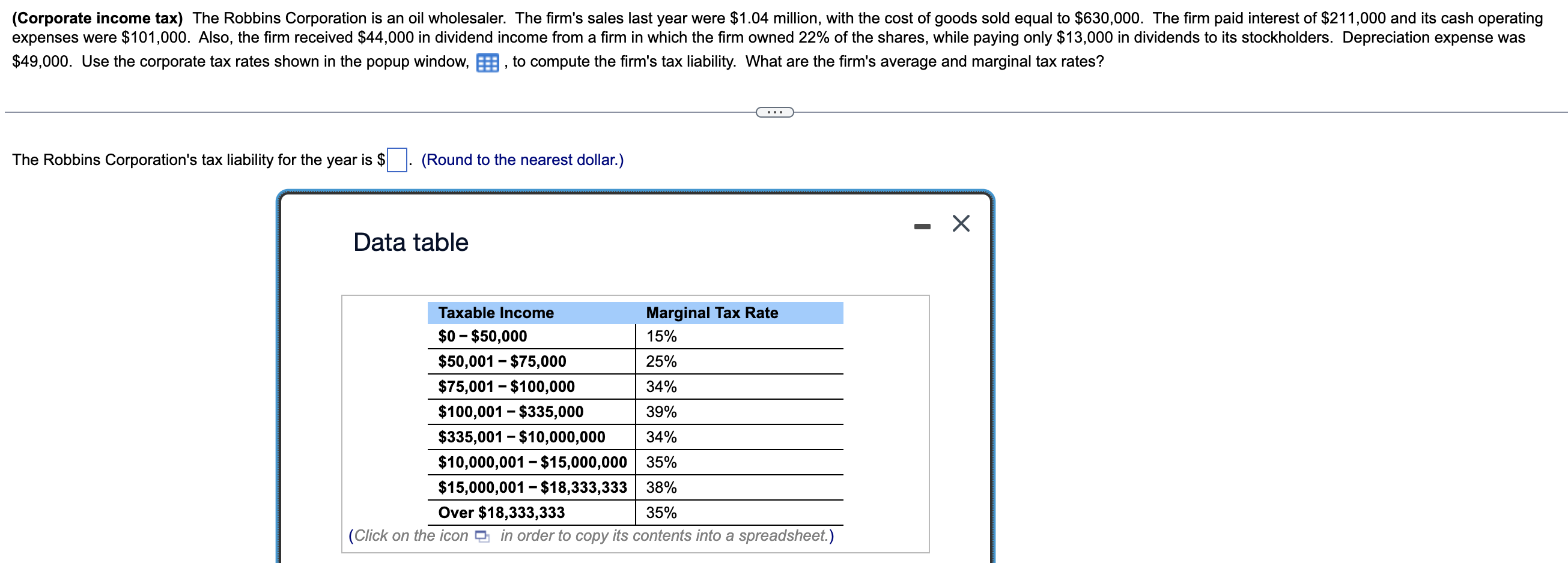 \ ( \ $ 4 9 , 0 0 0 \ ) . Use the corporate tax