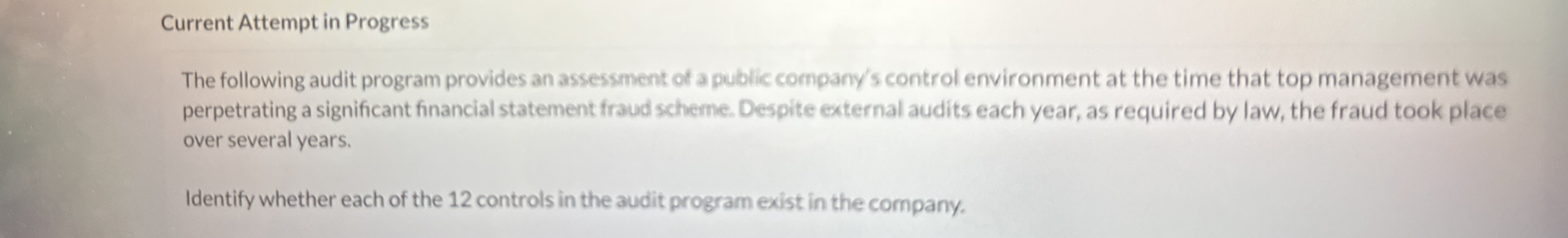 Current Attempt in Progress The following audit