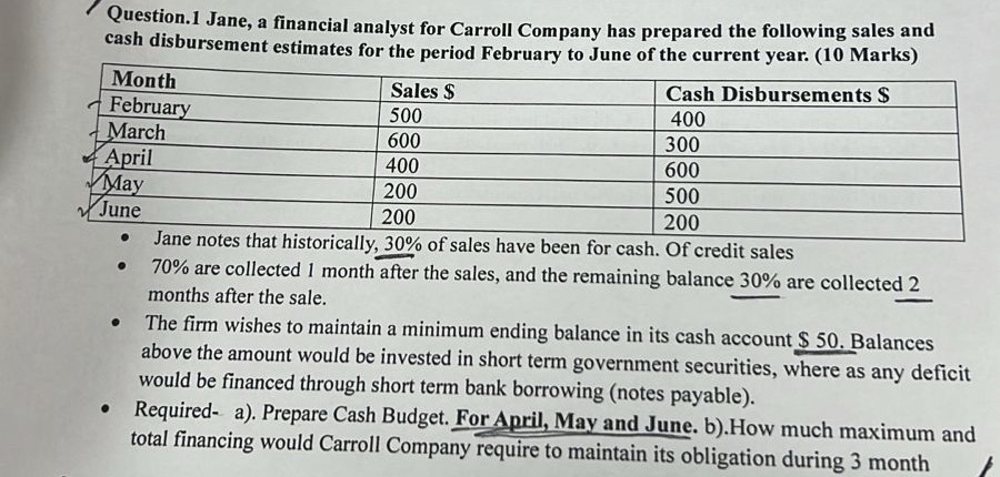 Question. 1 Jane, a financial analyst for Carroll