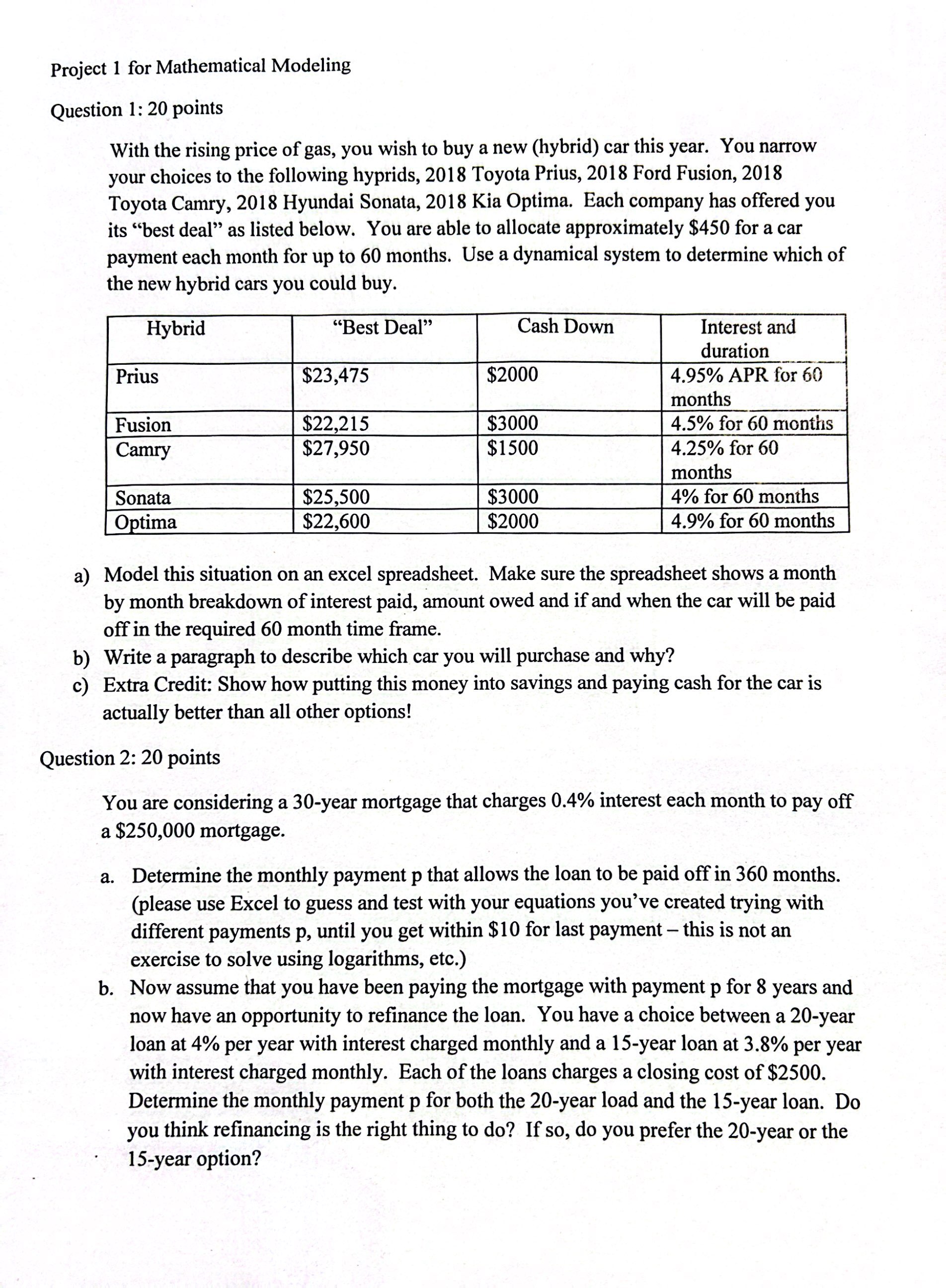 Project 1 for Mathematical Modeling Question 1 :
