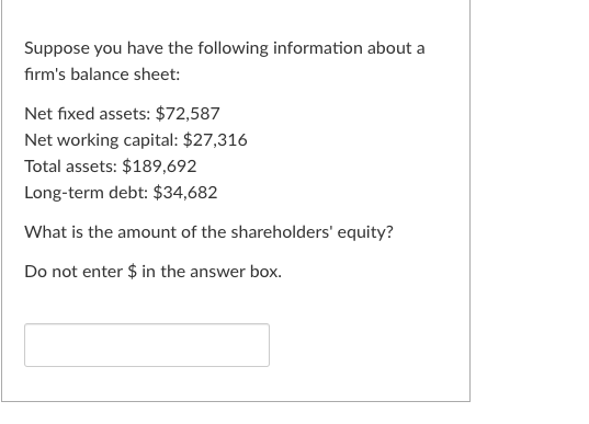 Net fixed assets: $ 7 2 , 5 8 7 Net working
