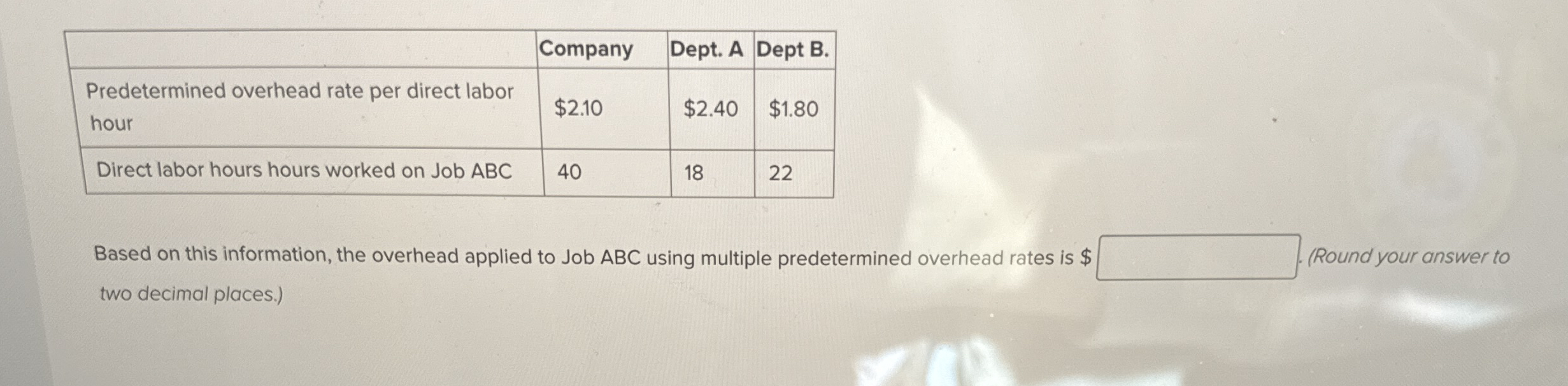 \ table [ [ , Company,Dept. A , Dept B . ] , [ \
