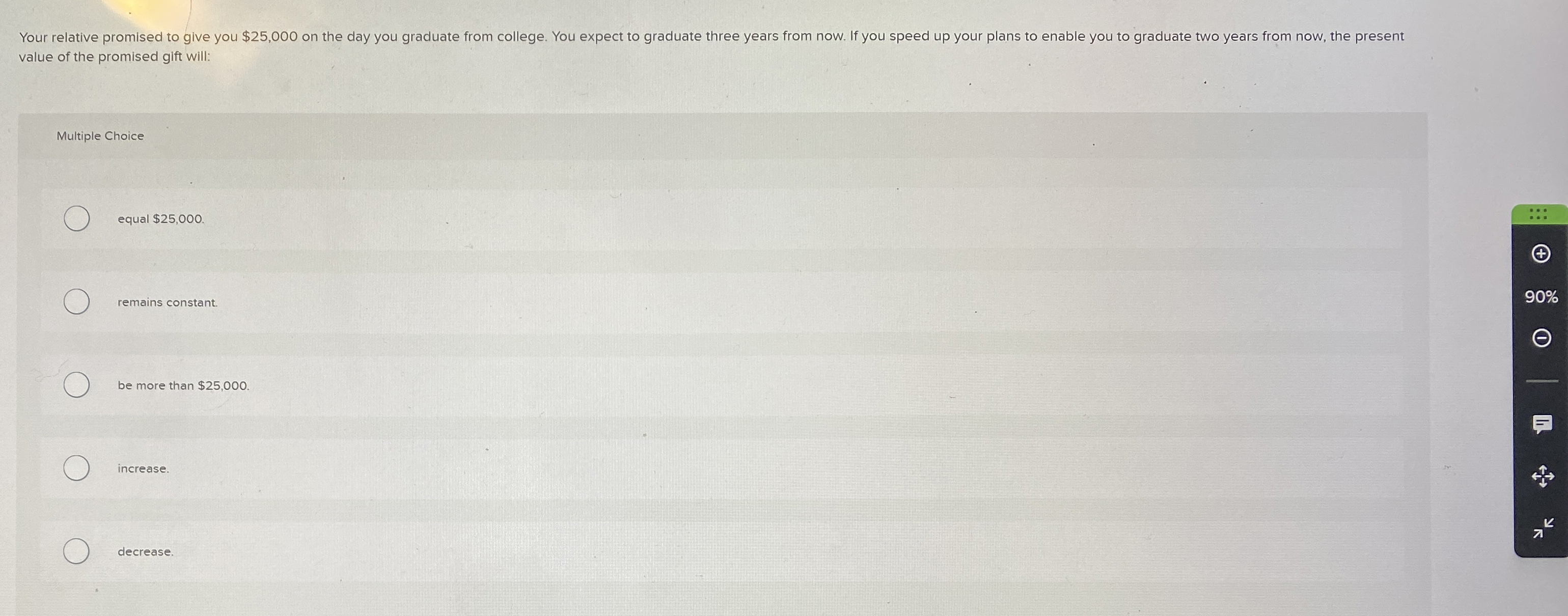 value of the promised gift will: Multiple Choice