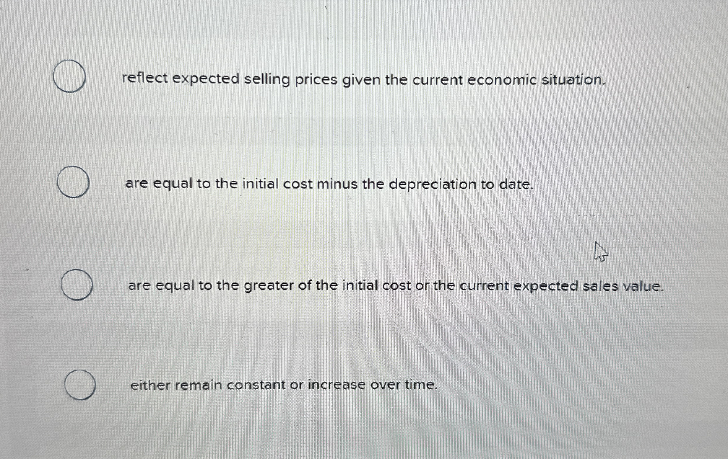 Market values : reflect expected selling prices