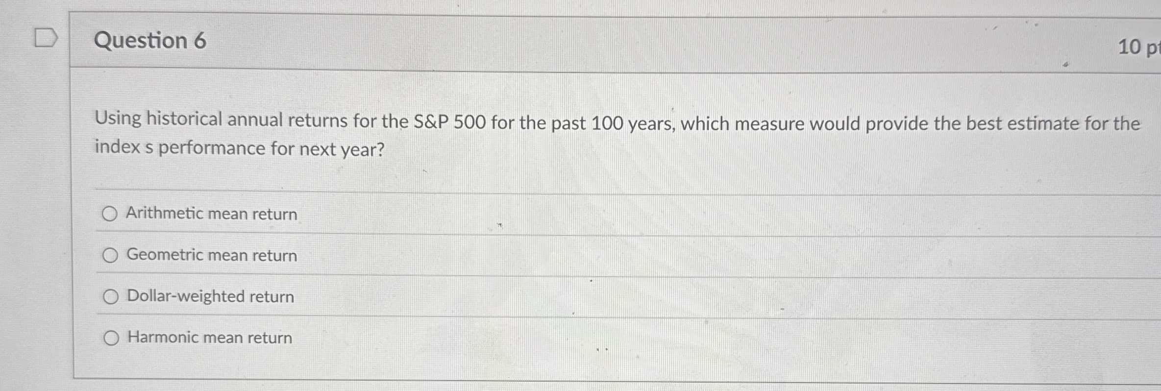 Question 6 Using historical annual returns for