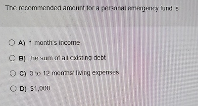 The recommended amount for a personal emergency