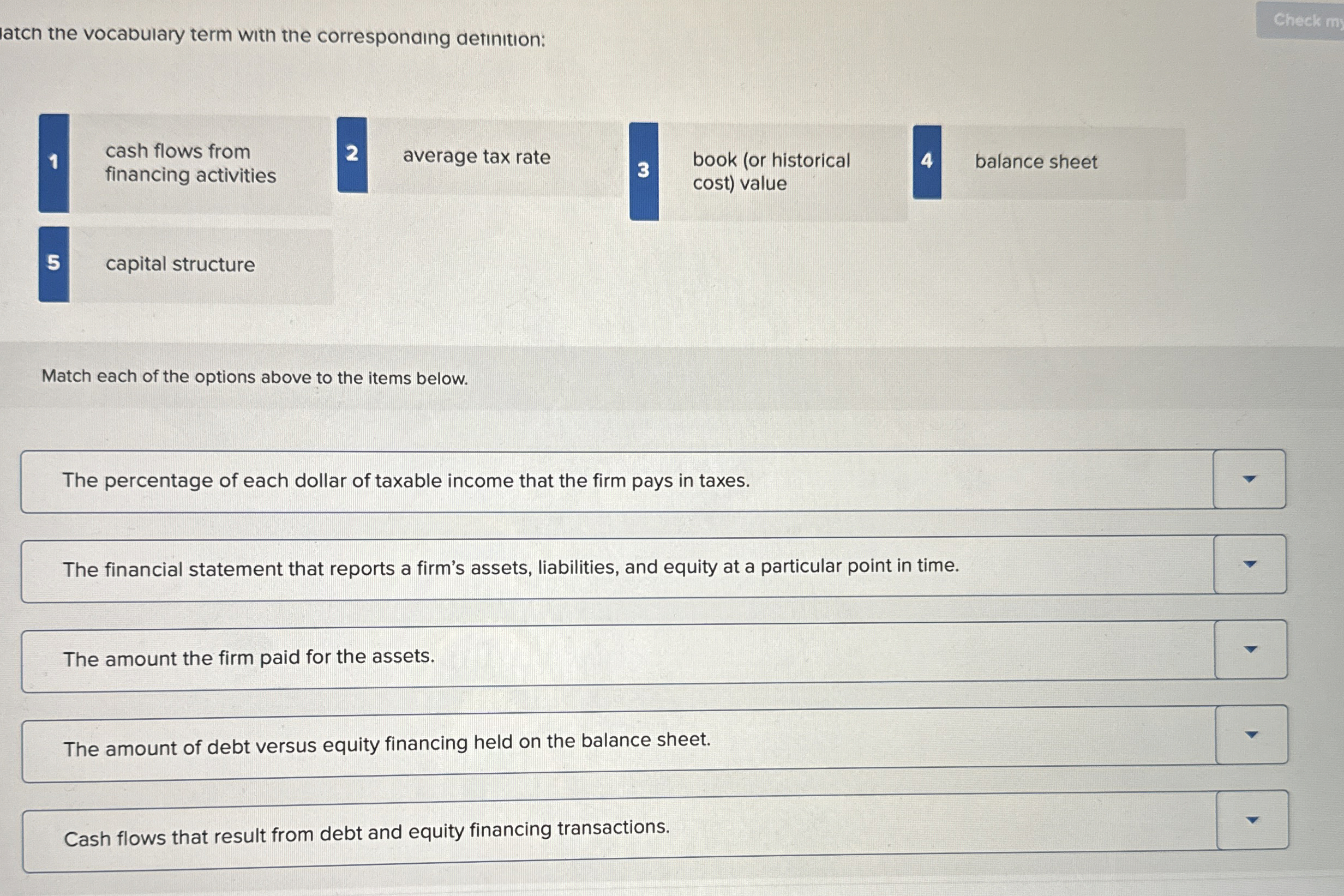 latch the vocabulary term with the corresponaing