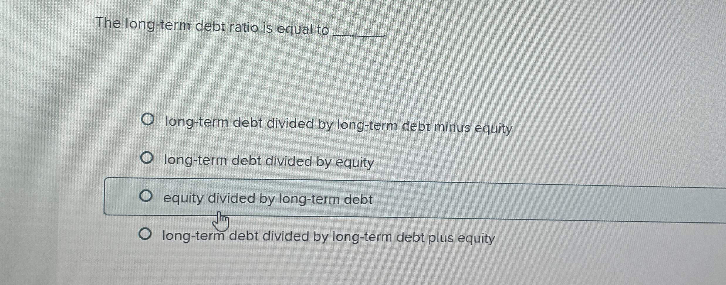 The long - term debt ratio is equal to q , . long