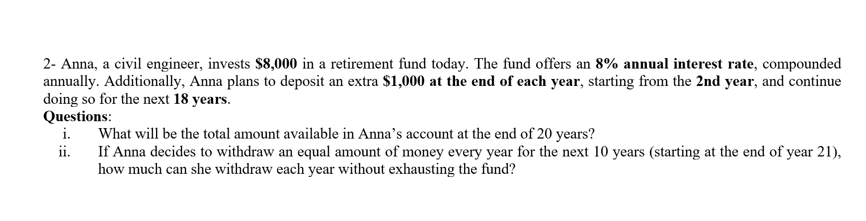 2 - Anna, a civil engineer, invests \ ( \ mathbf