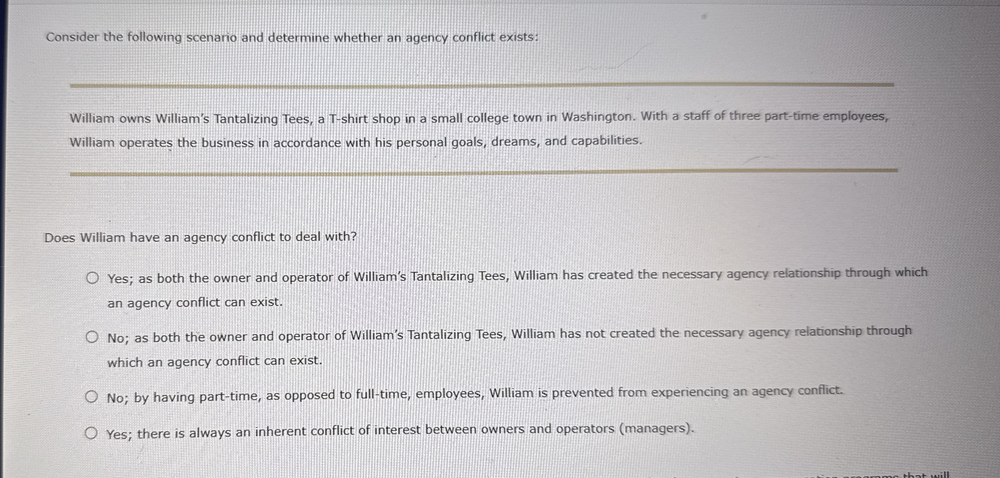 Consider the following scenario and determine