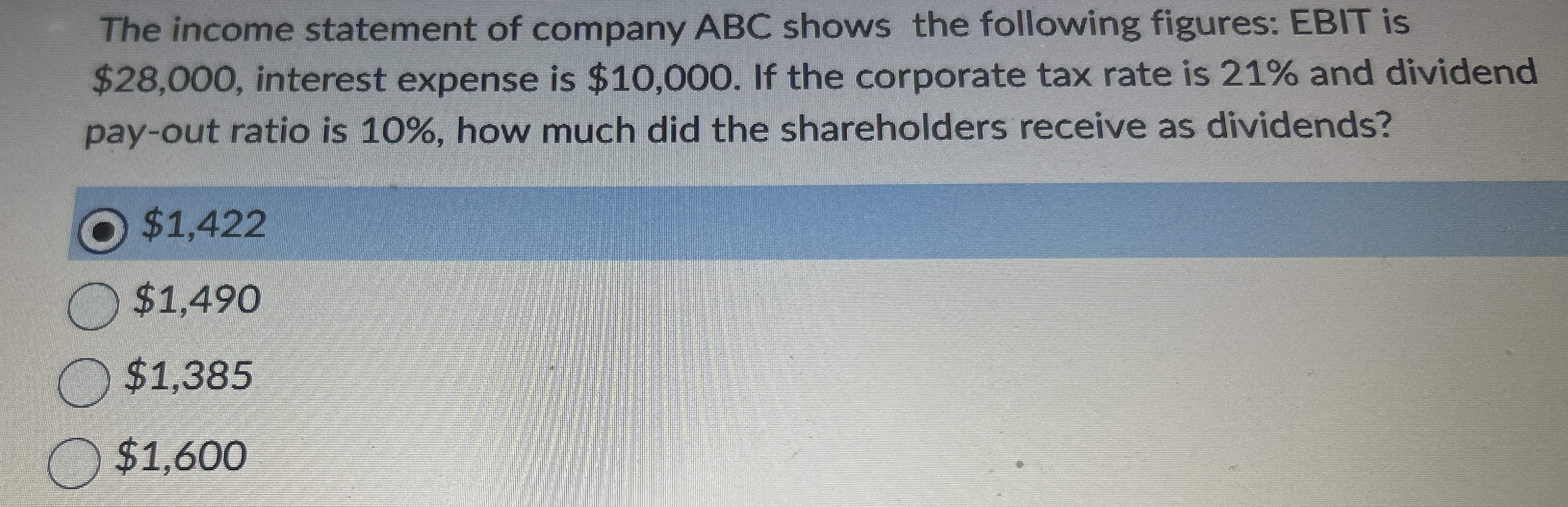 The income statement of company ABC shows the