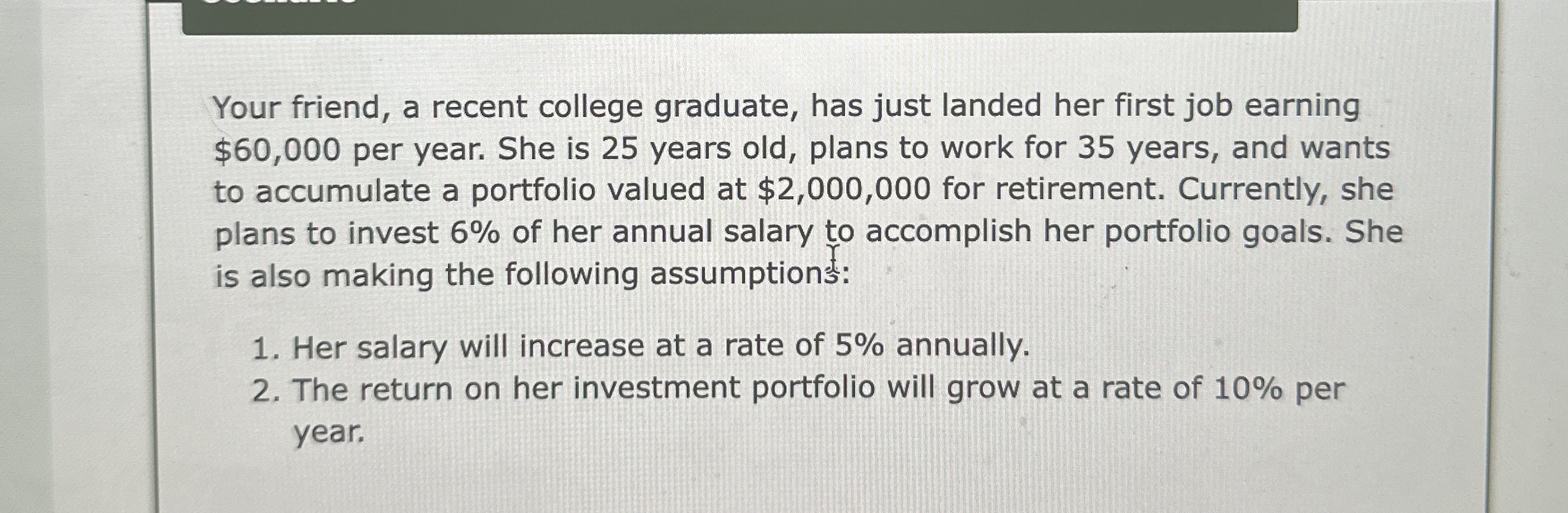 Create an investment planning model for your
