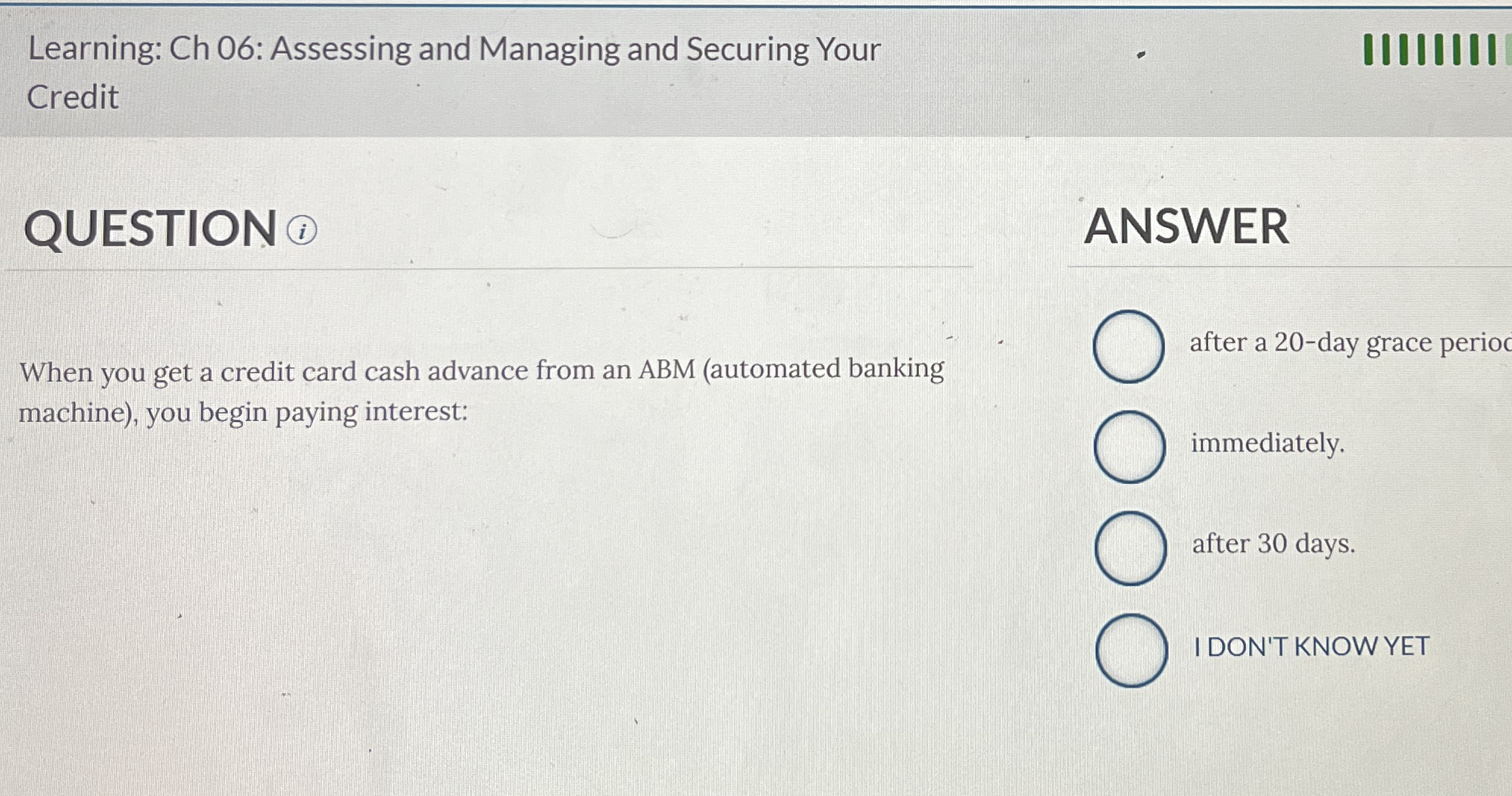 Learning: Ch 0 6 : Assessing and Managing and