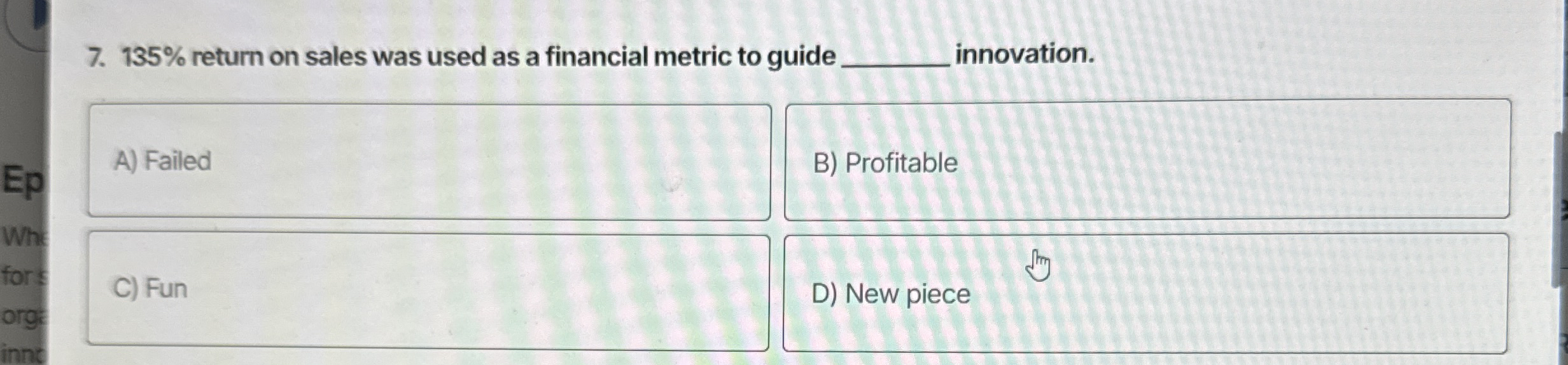 1 3 5 % return on sales was used as a financial