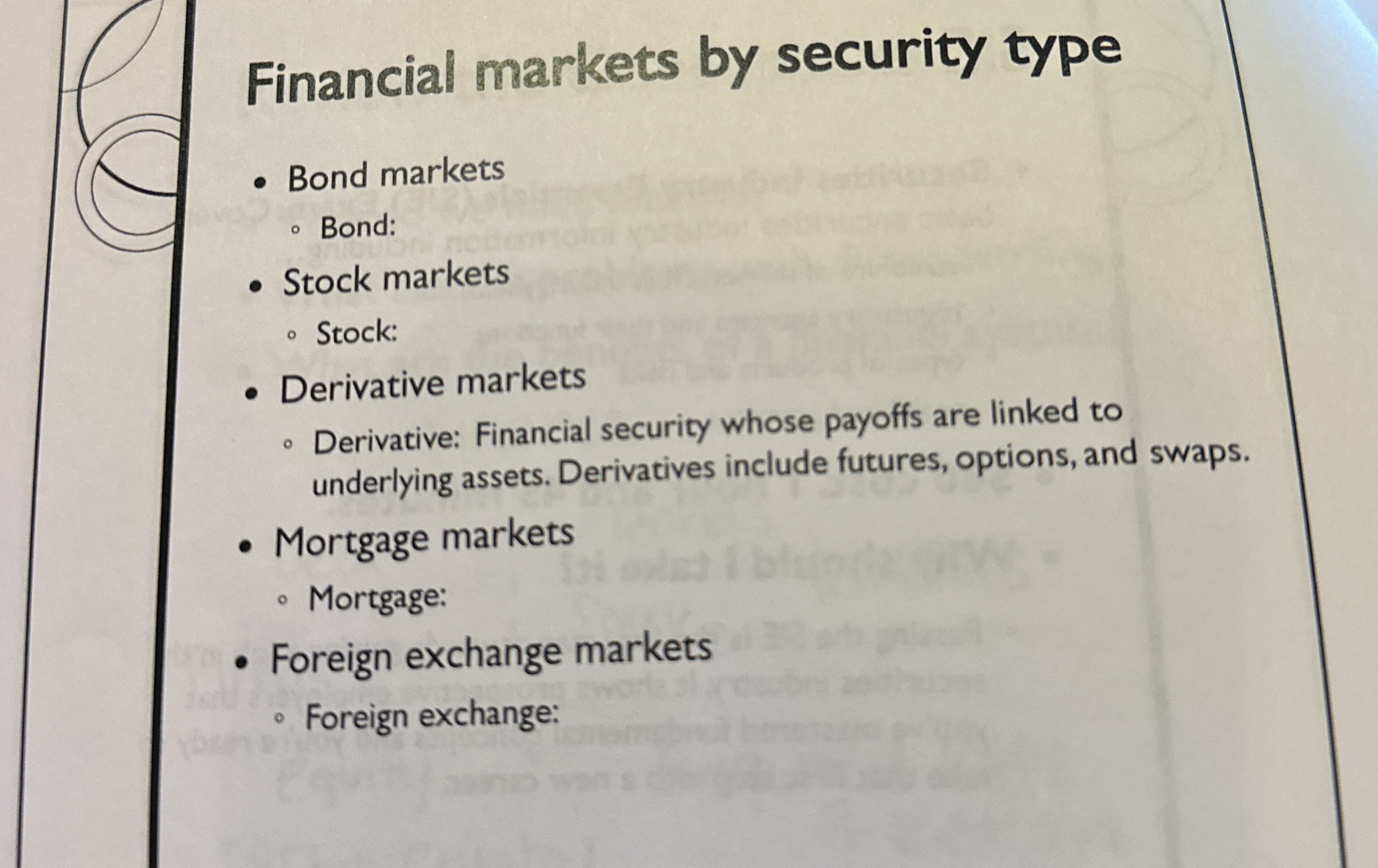 Financial markets by security type Bond markets
