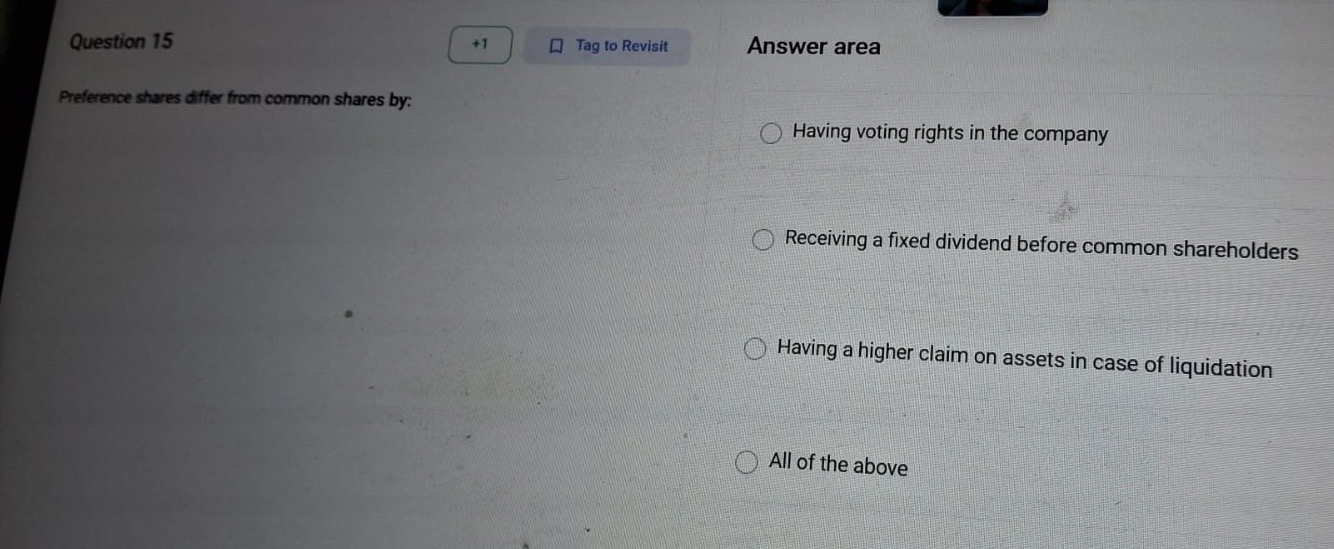 Question 1 5 Preference shares differ from common